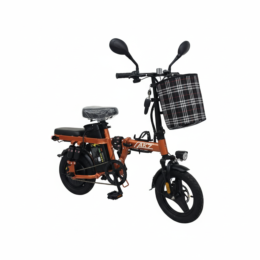 AK7 Folding Electric Bike – 48V Commuter E-Bike (Orange)