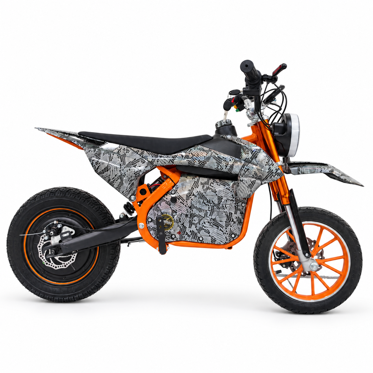 AK7 GTM 2 kids electric dirt bike – right side profile on a white studio background