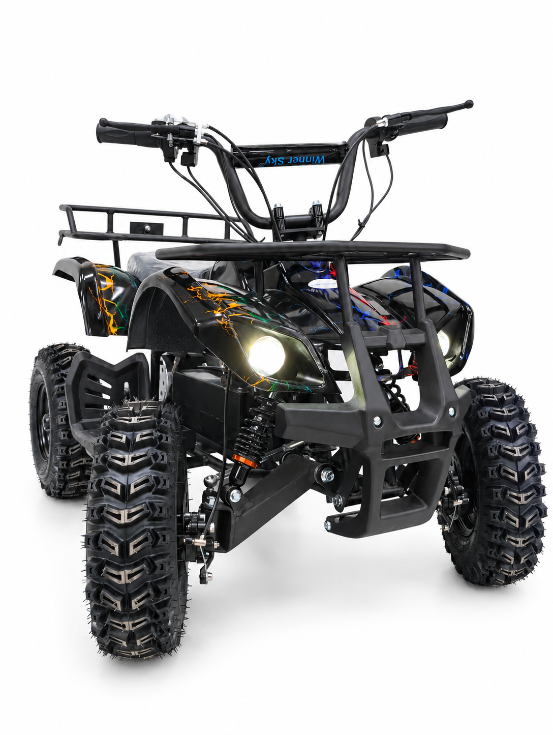 Black Kids Mini Electric Quad Bike – Front three-quarter view
