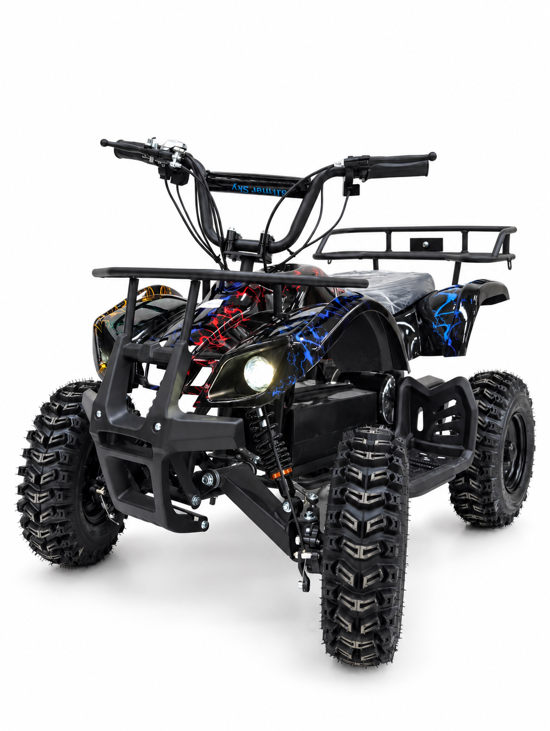 Black Kids Mini Electric Quad Bike – Opposite front three-quarter view