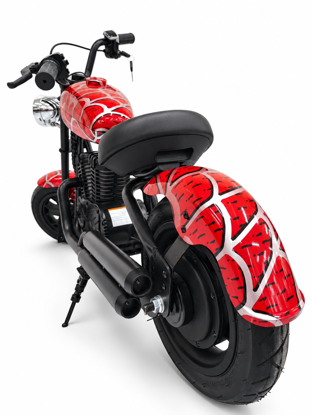 Red Kids Mini Electric Cruiser Motorbike – Rear three-quarter view