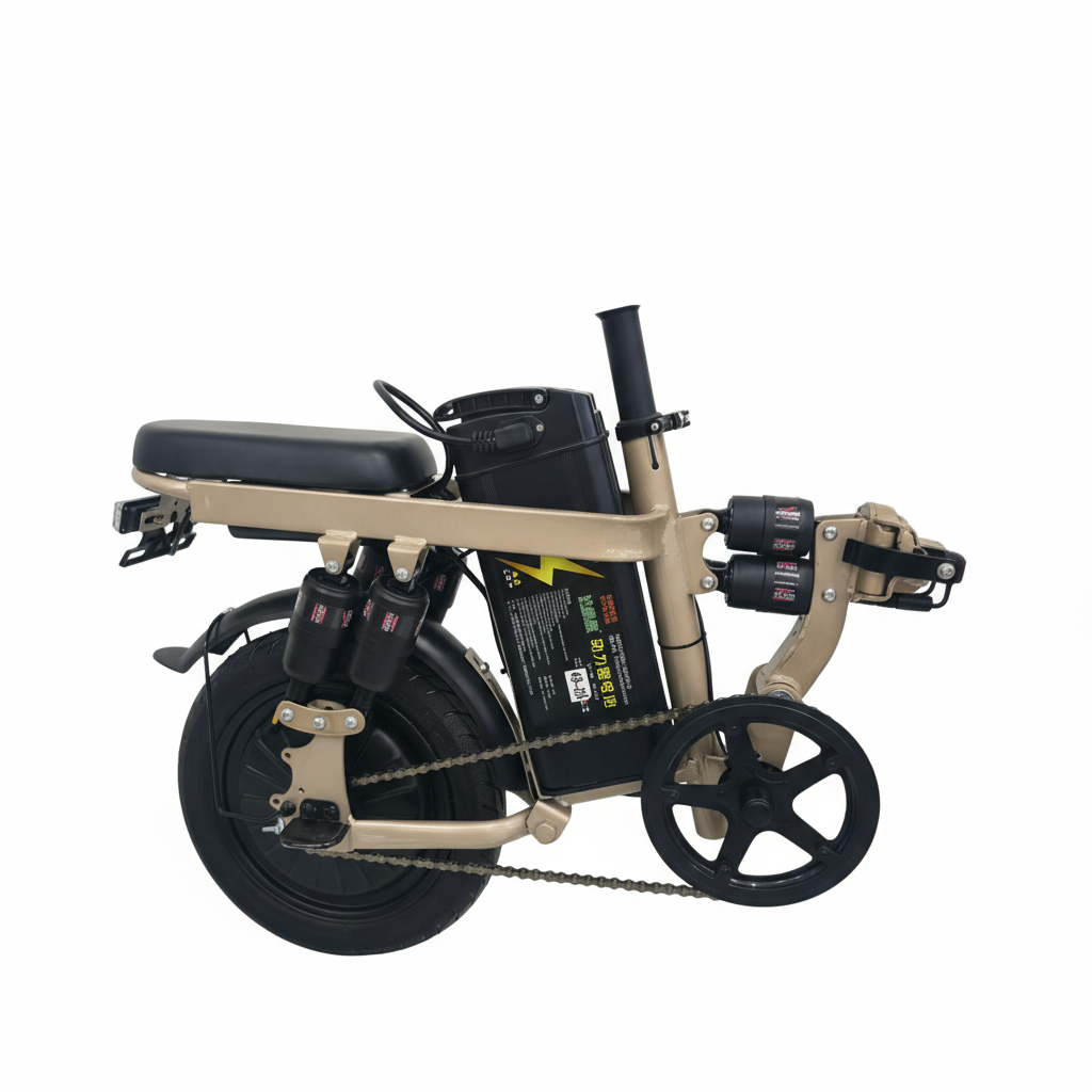 AK7 Folding Electric Bike – 48V Commuter E-Bike (Beige)