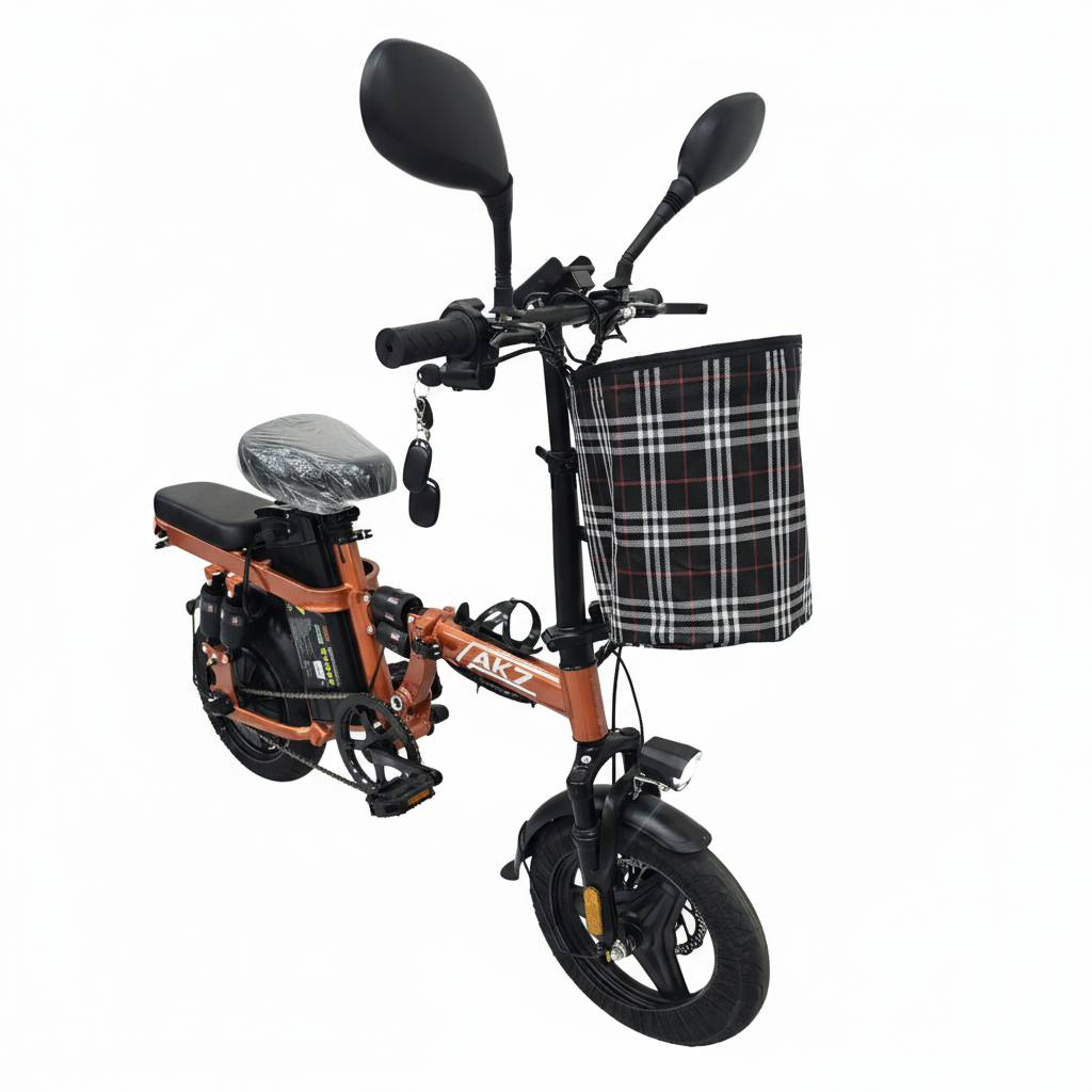 AK7 Folding Electric Bike – 48V Commuter E-Bike (Orange)