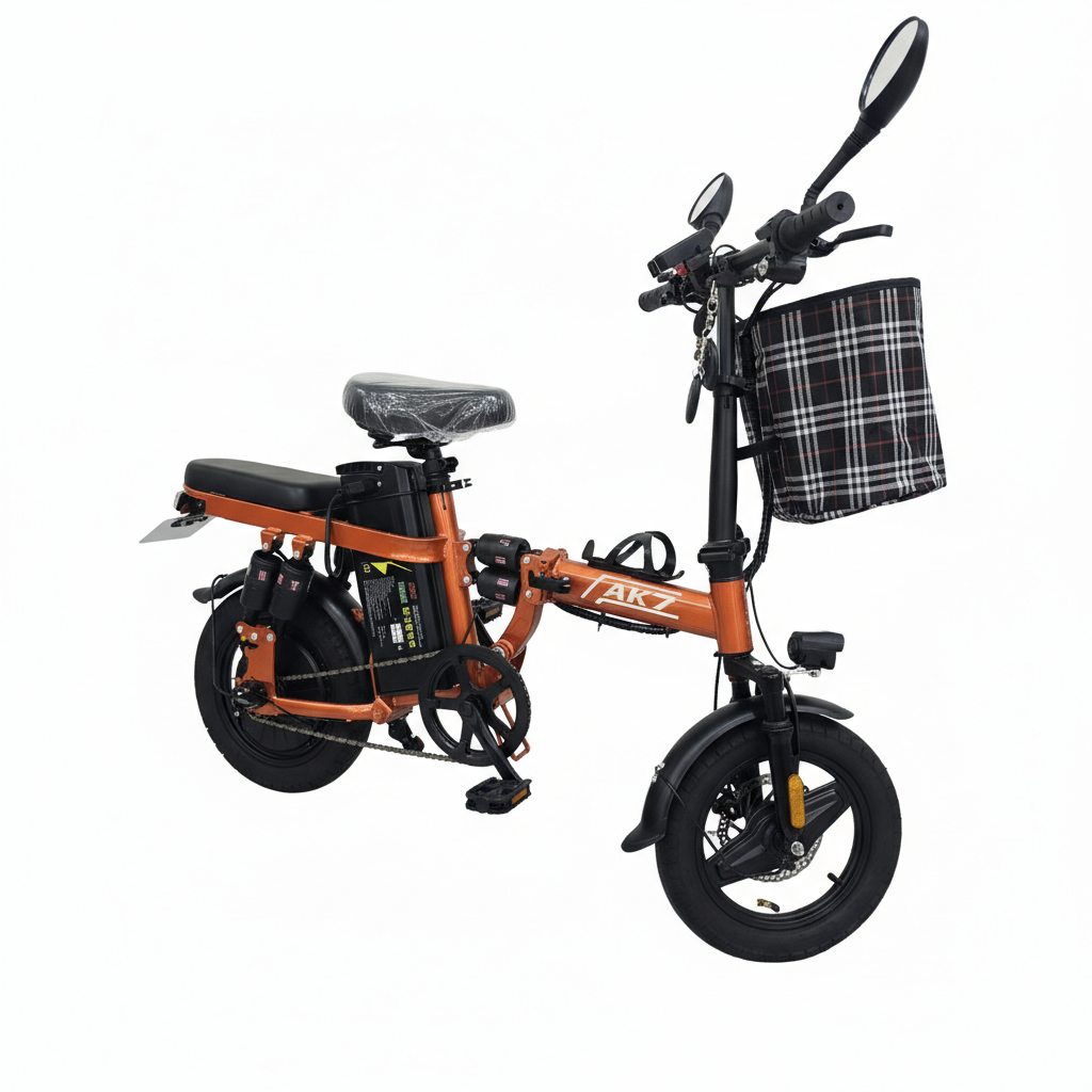 AK7 Folding Electric Bike – 48V Commuter E-Bike (Orange)