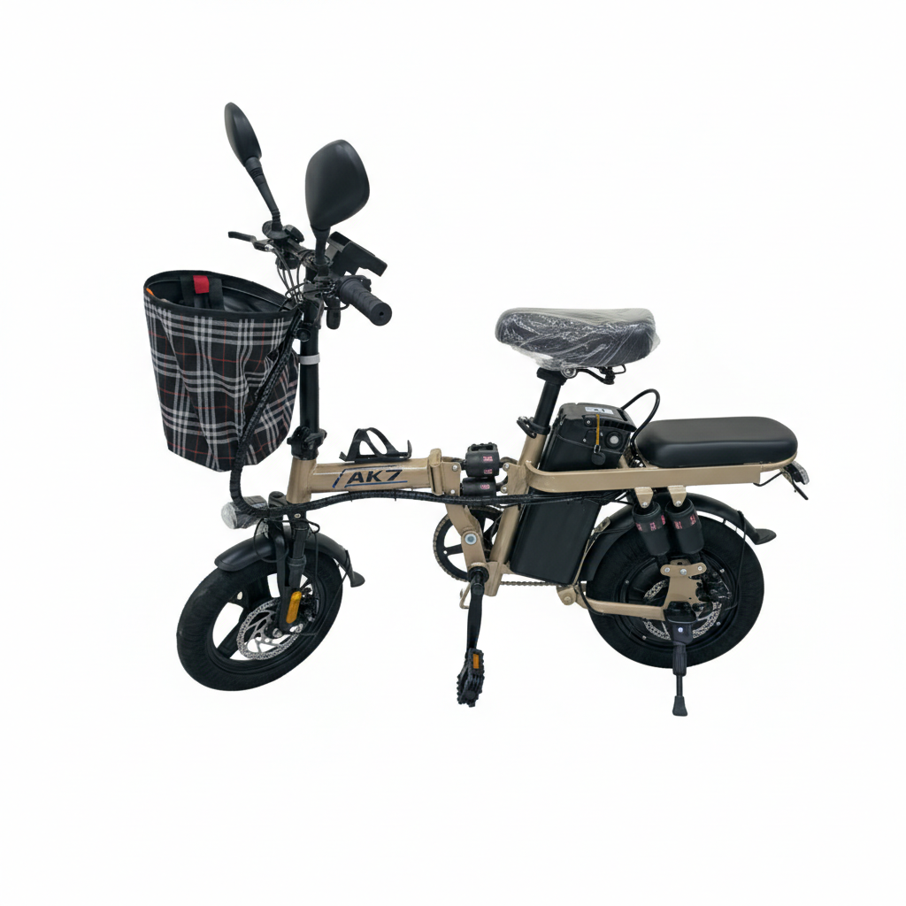 AK7 Folding Electric Bike – 48V Commuter E-Bike (Beige)