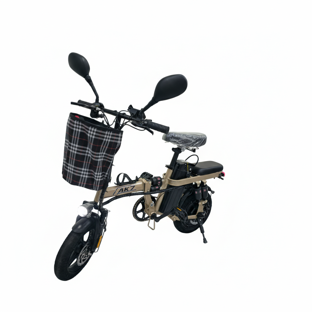 AK7 Folding Electric Bike – 48V Commuter E-Bike (Beige)
