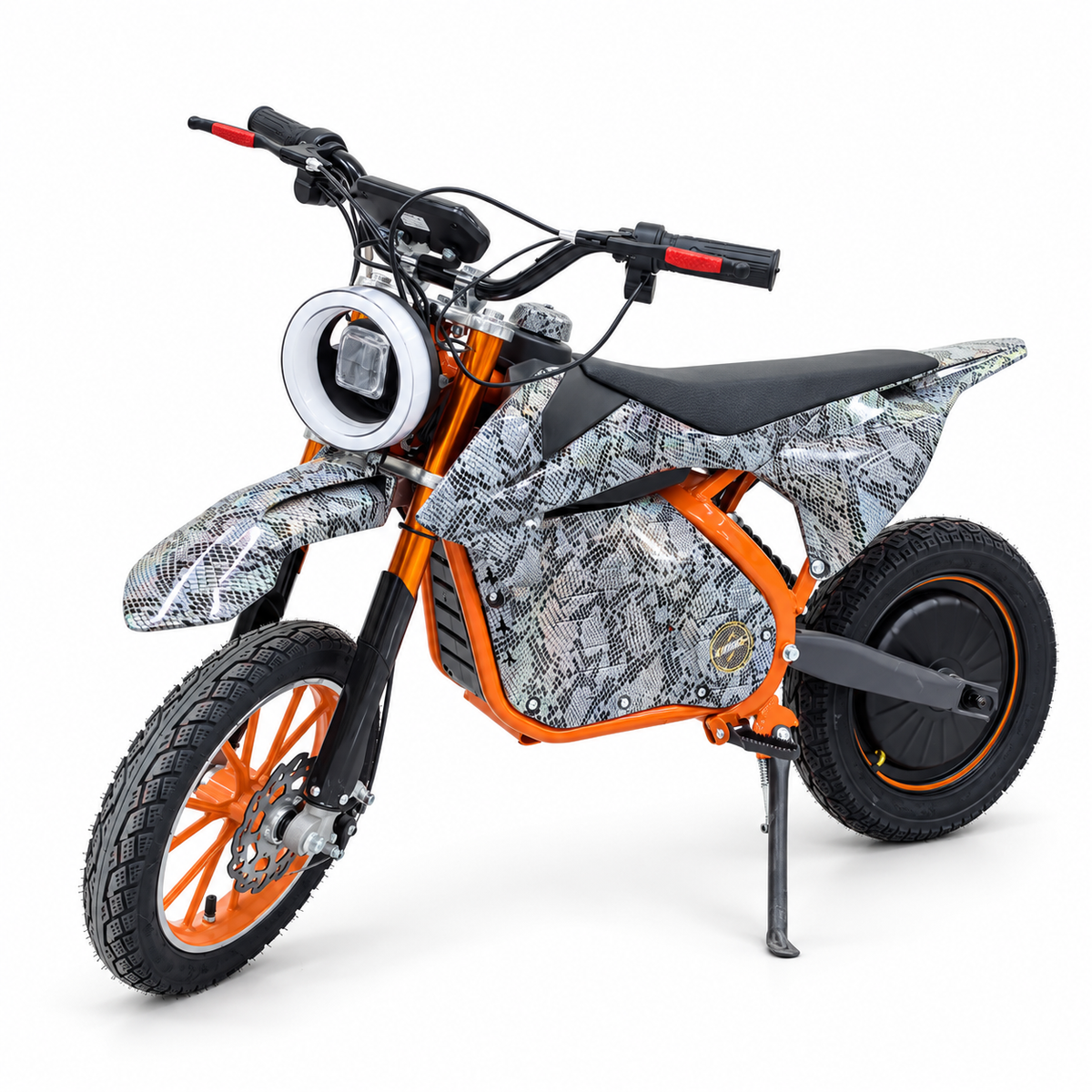AK7 GTM 2 kids electric dirt bike – front three-quarter view on a white studio background