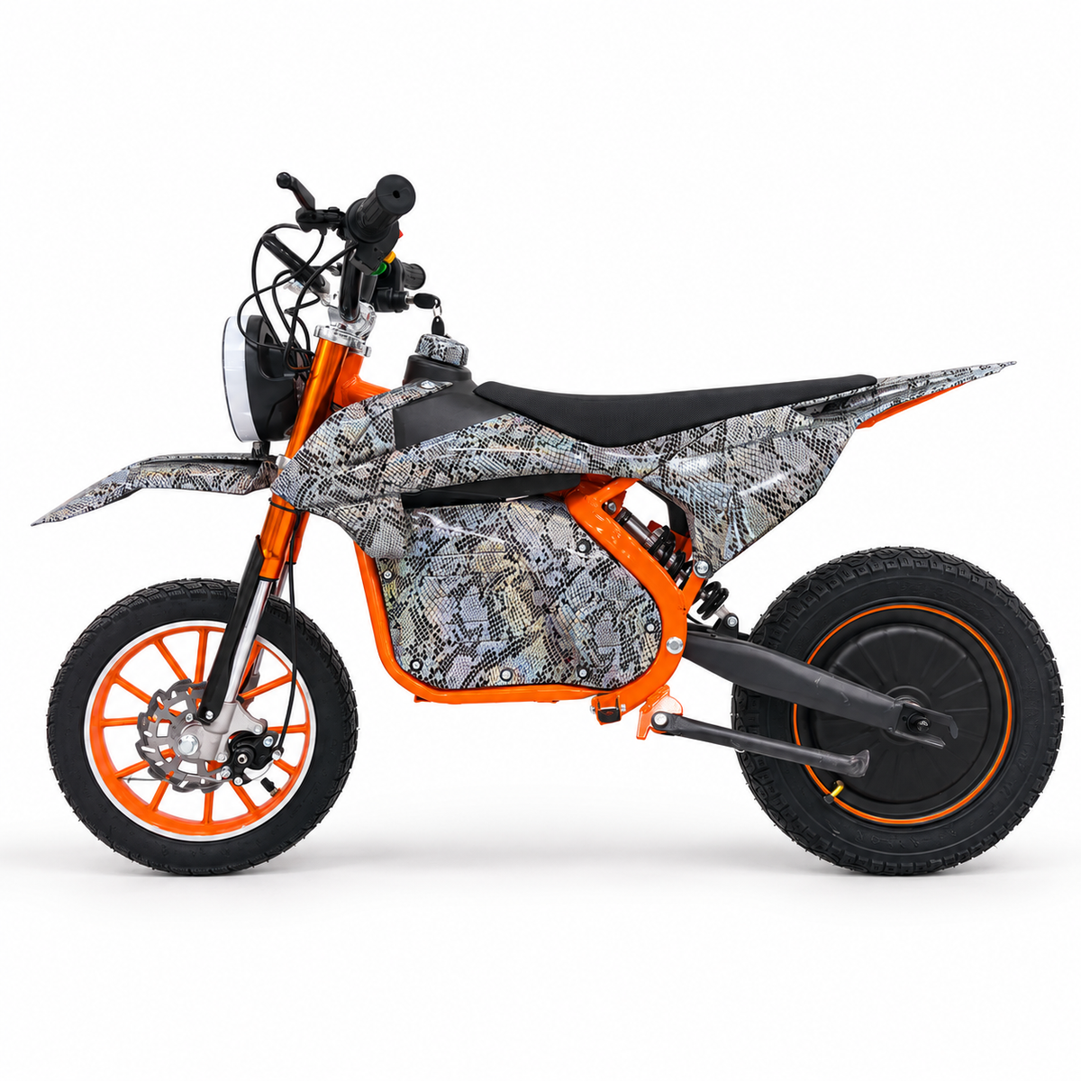 AK7 GTM 2 kids electric dirt bike – left side profile on a white studio background