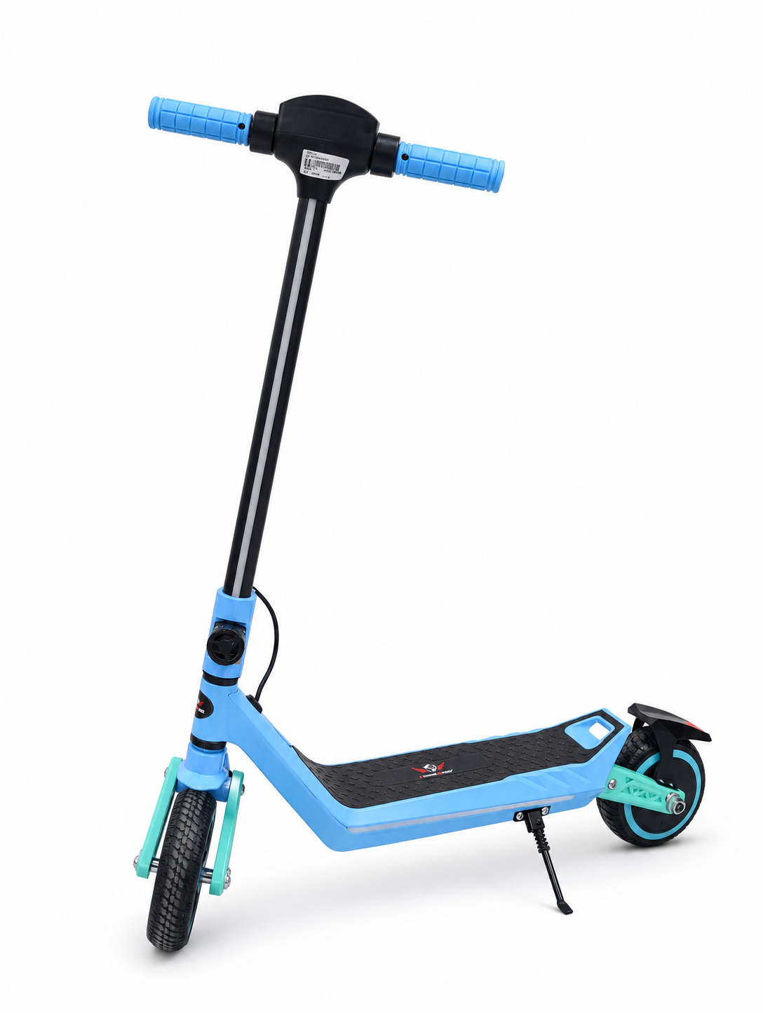 Light Blue Kids Electric Stand Scooter – Front three-quarter view