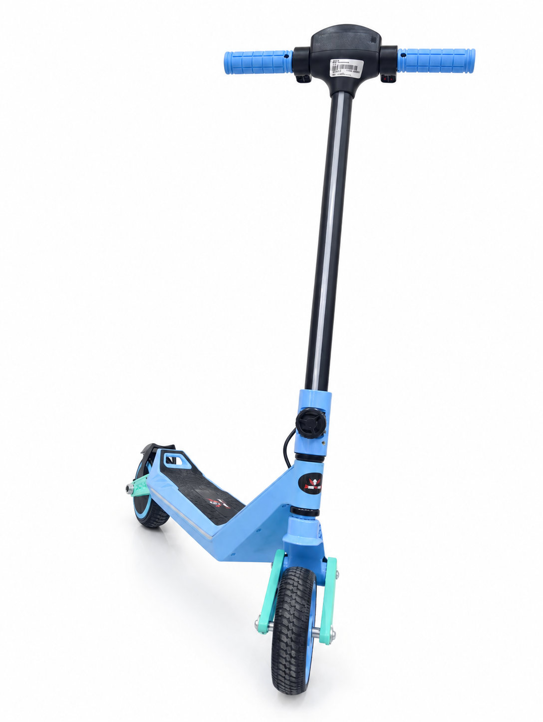 Light Blue Kids Electric Stand Scooter – Opposite front three-quarter view