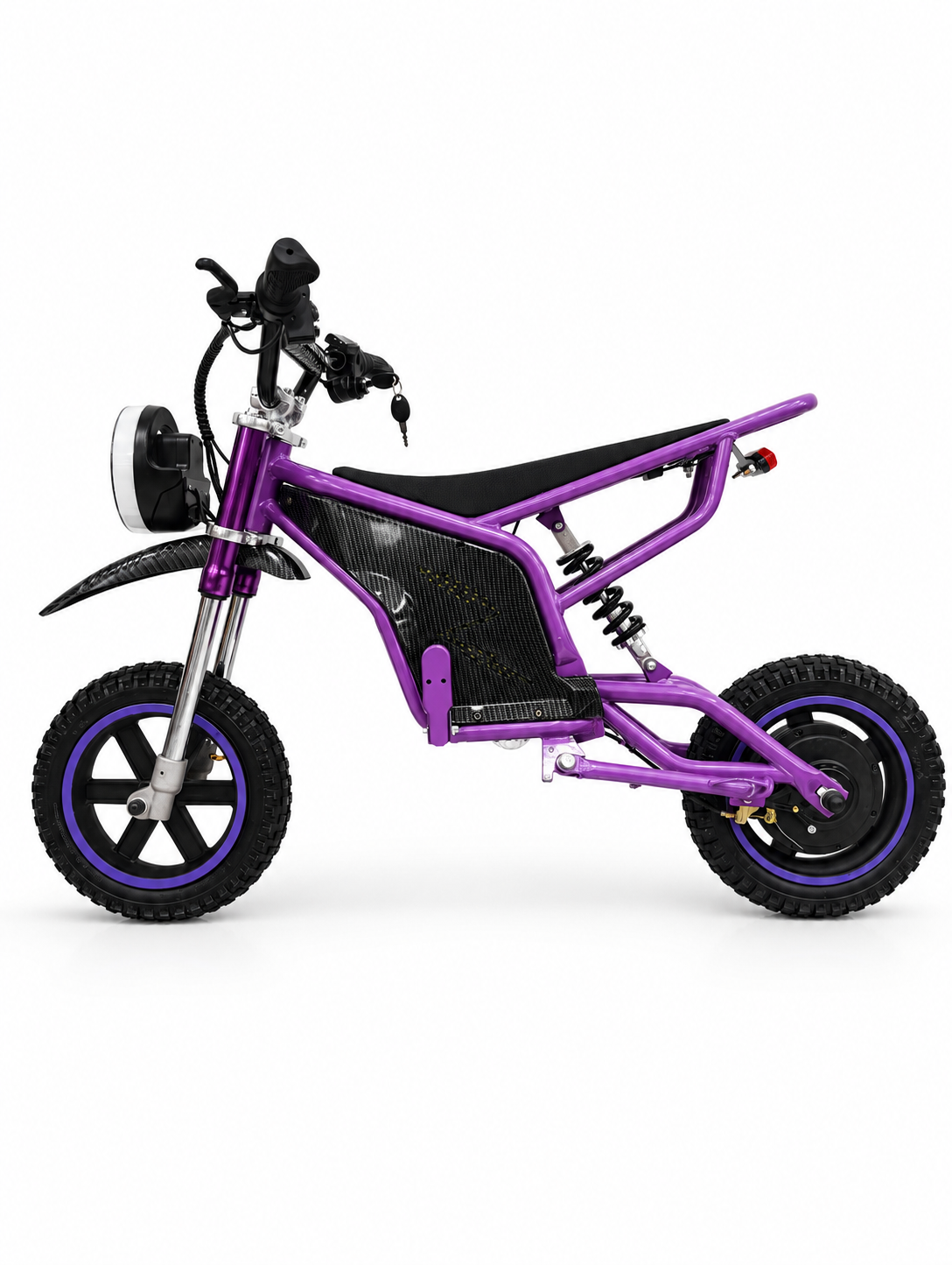 Purple Kids Mini Electric Dirt Bike – Left side view