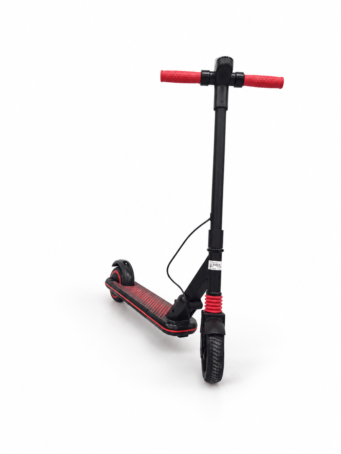 Red Kids Electric Stand Scooter – Opposite front three-quarter view